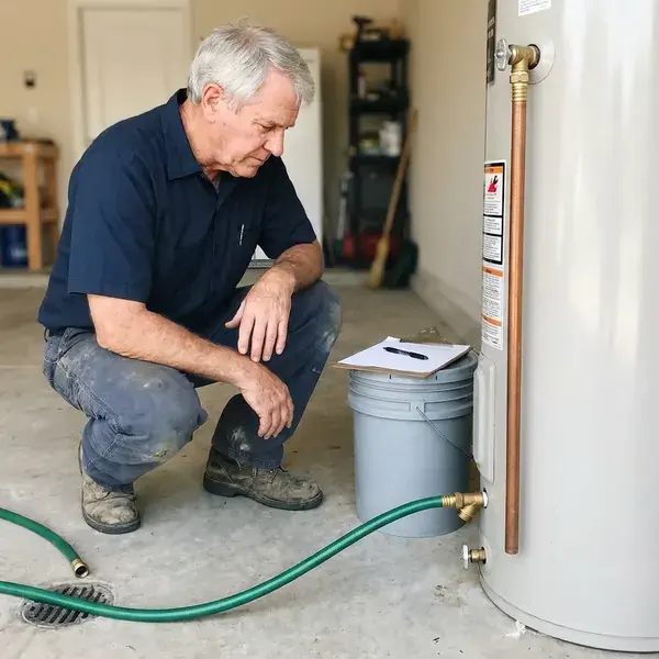 KRV Plumbing technician providing hot water tank maintenance in Wichita, KS