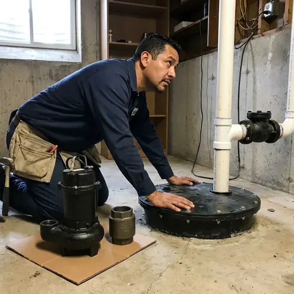 KRV Plumbing technician providing sewage ejector pump installation in Gardner, KS