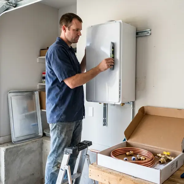 KRV Plumbing technician providing tankless water heater replacement in Overland Park, KS