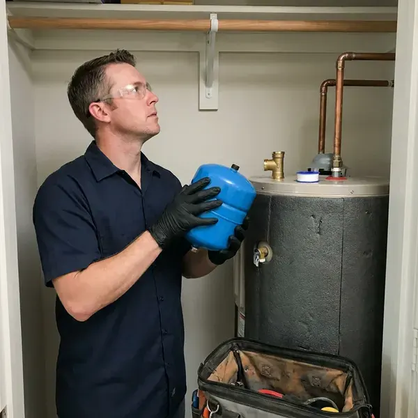 KRV Plumbing technician providing water heater expansion tank installation in Wichita, KS